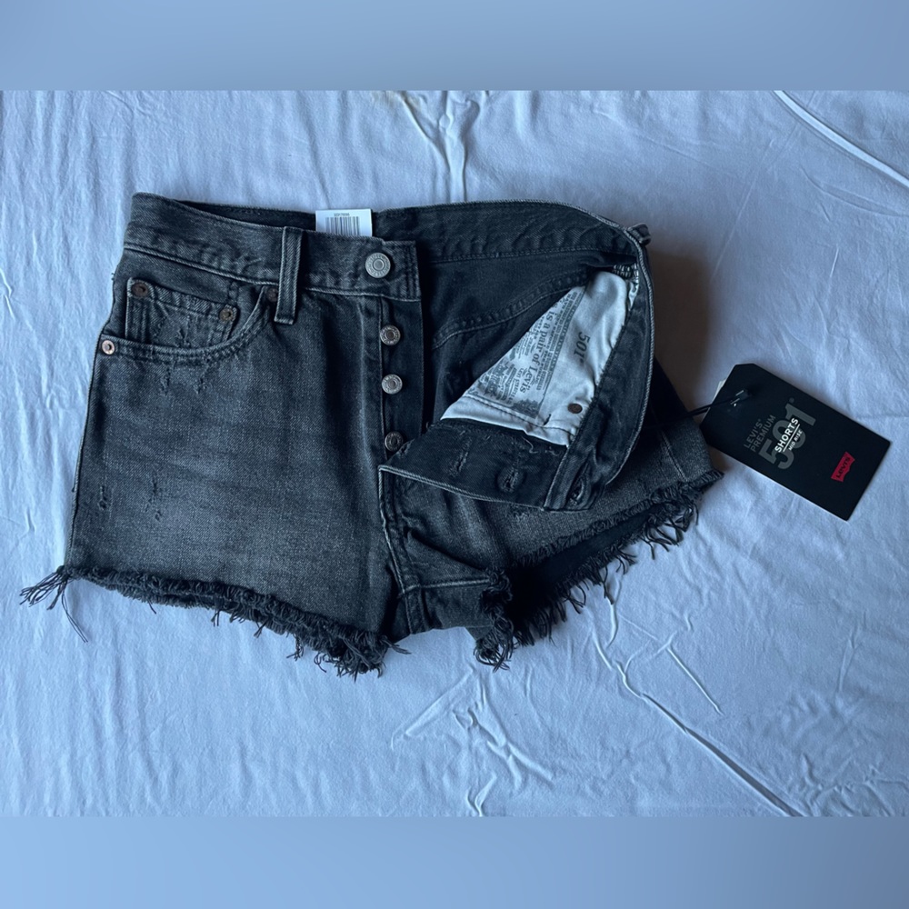Levi’s 501 denim shorts cutoffs size 24, button fly, washed black